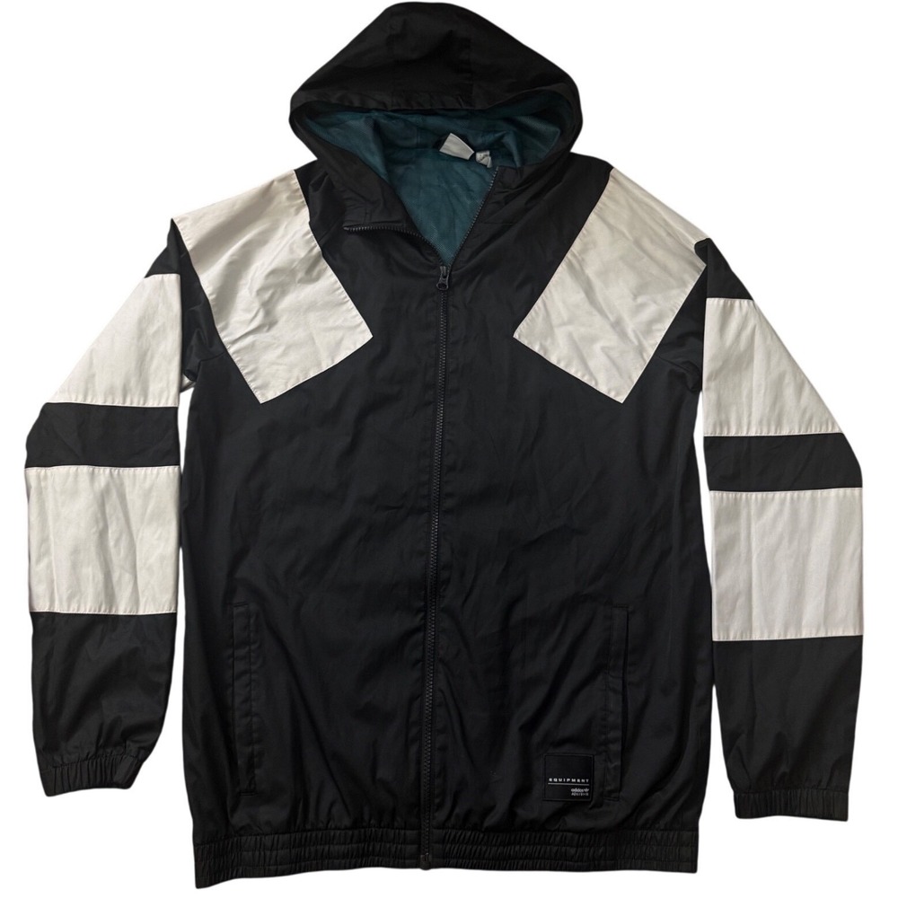 Adidas Equipment ADV/91-18 Windbreaker Jacket Black White Youth XL 15-16Y Hood